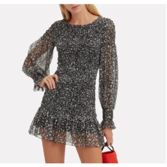 LoveShackFancy Scarlett Mini Dress, Evening Sky Star, Ruched Chiffon, size XS - Picture 1 of 6